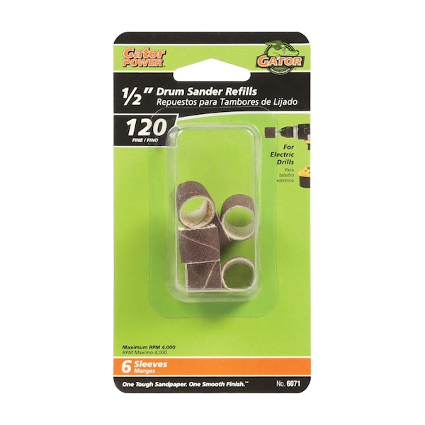 Gator Finishing Gator 0.5 in. D X 1/2 in. L Aluminum Oxide Abrasive Sleeve Refill 120 Grit Fine 6 pc 6071 - main